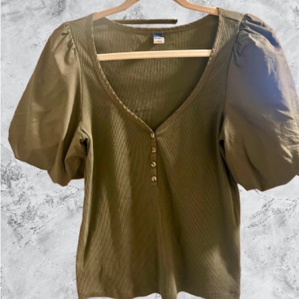 Old Navy Green Puff Sleeve Blouse
